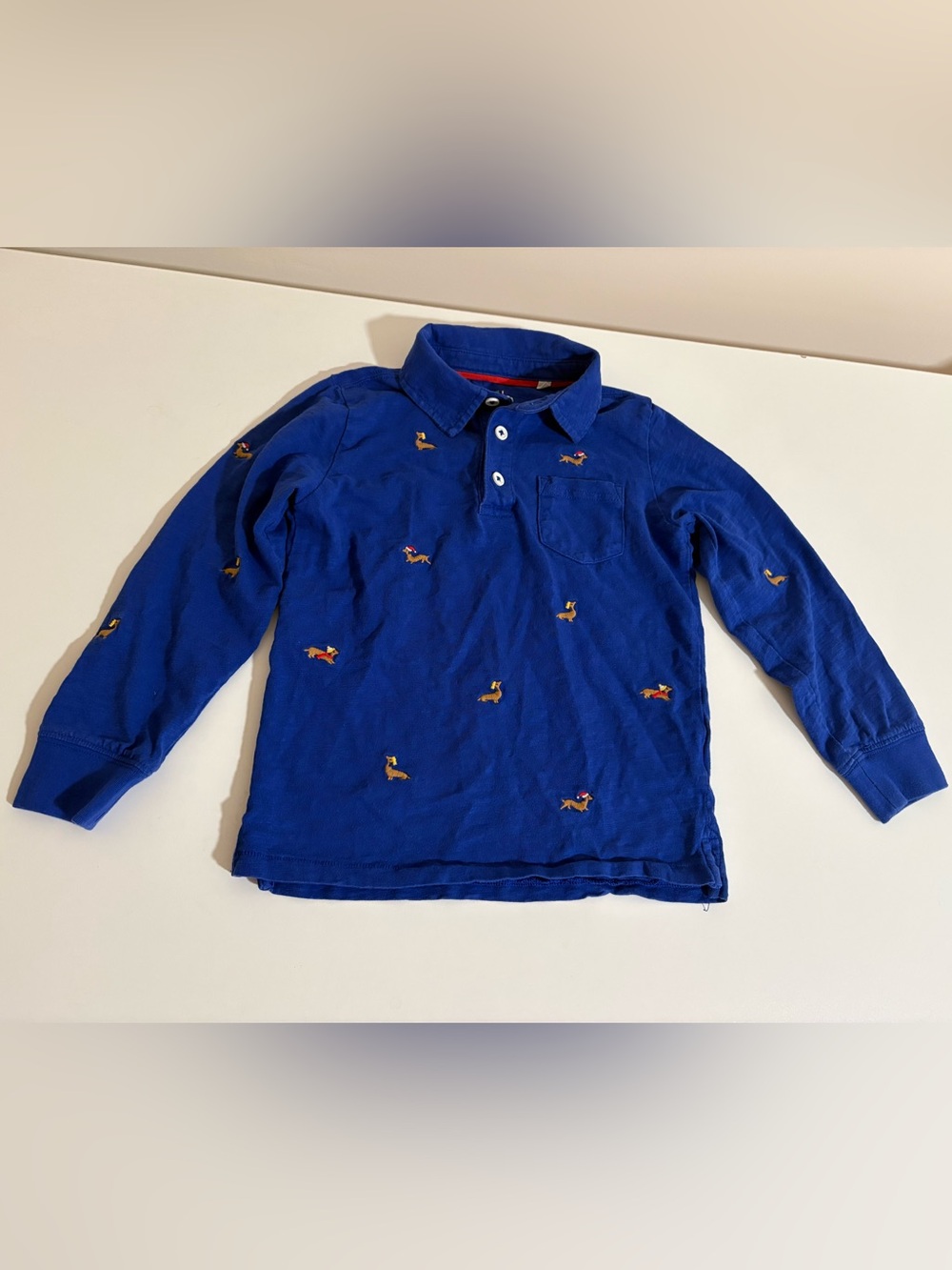Mini Boden Blue Polo with Embroidered Dog Motif